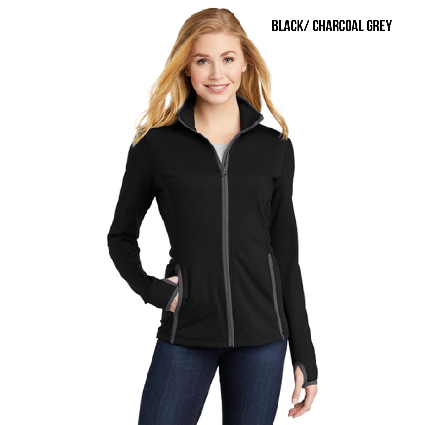 LST853 Sport-Tek® Ladies Sport-Wick® Stretch Contrast Full-Zip Jacket