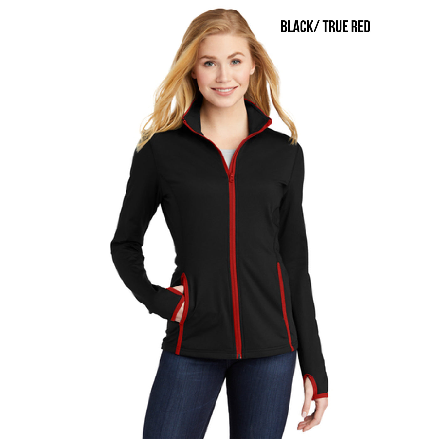 LST853 Sport-Tek® Ladies Sport-Wick® Stretch Contrast Full-Zip Jacket